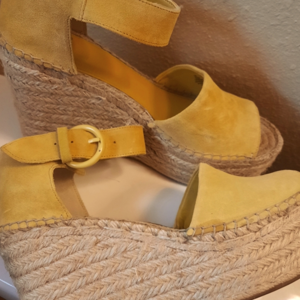 Beautiful yellow suede wedge espadrille size 9